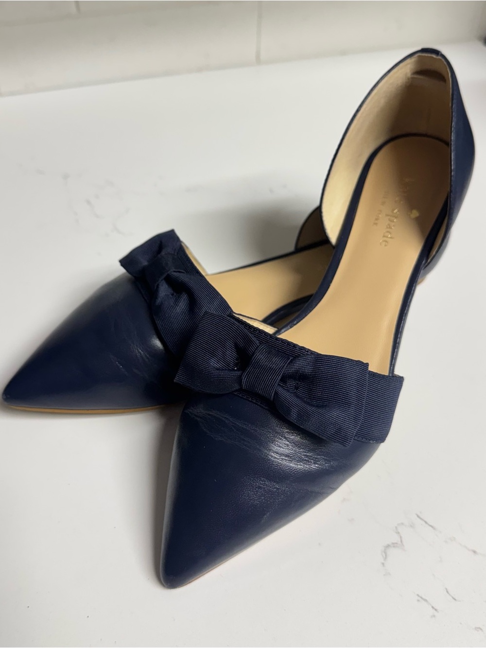 KATE SPADE NEW YORK D'Orsay Women's Blue Leather Palora Flat Shoes Size 8